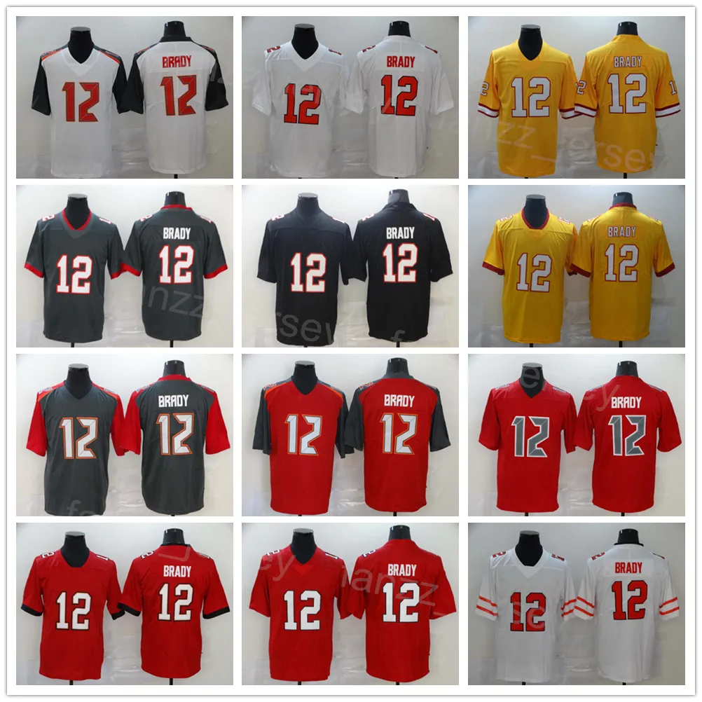 Men Football 12 Tom Brady Jersey Vapor Color Rush Red Branco cinza Amarelo Black Color Exército Salute verde para servir para fãs de esportes respiráveis ​​All Stitched Uniform