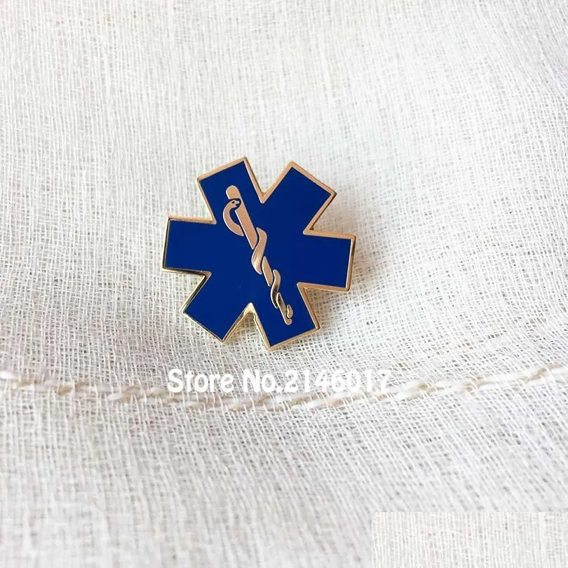 Stift broscher 50 st blå emalj Snake symbol metall badge stjärna av liv paramediciron doktor stift anpassad omvårdnad ambans lapel pin br dhmhi