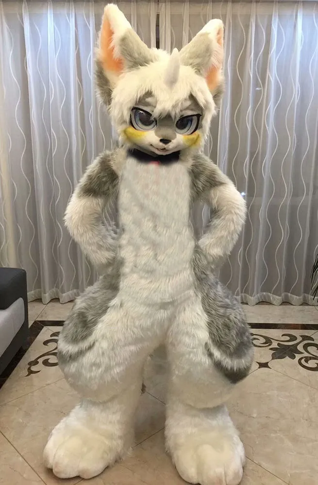 2022 Husky Dog Fox Costume da mascotte in pelliccia di media lunghezza Walking Halloween Christmas Suit da attività su larga scala Gioco di ruolo