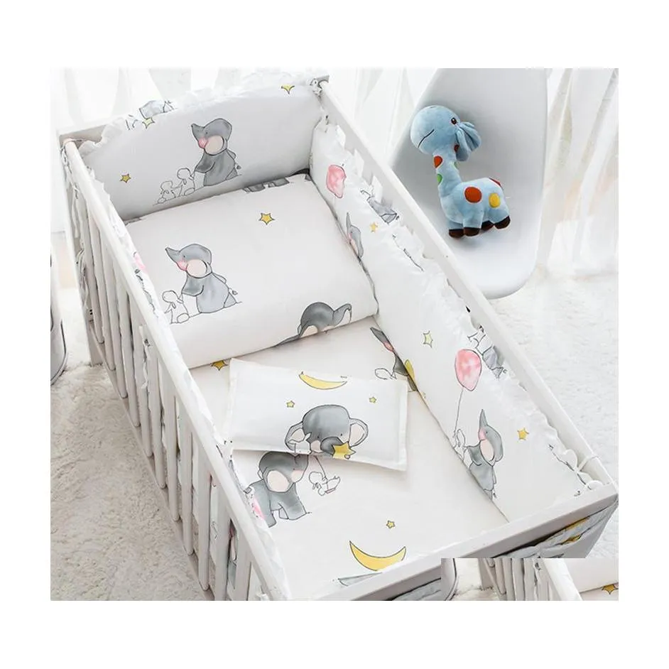 Bettwäsche-Sets 6/9 Stück Elefanten-Baby-Set Baumwolle Schlafzimmer Dekor Mädchen Junge Krippe Bettwäsche Stoßstange 120 x 60/120 x 70 cm 220526 Drop Lieferung Kinder DHFV5