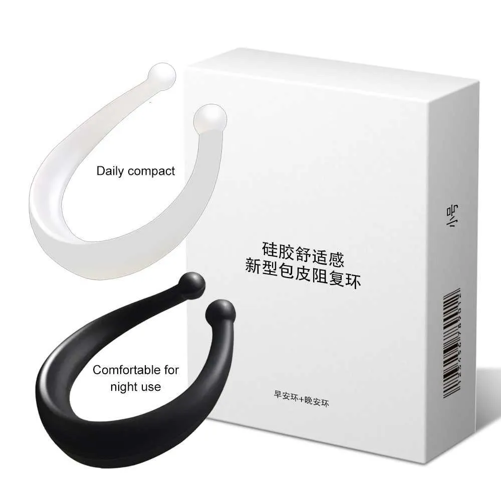 Cockrings sex toy 2pcs Silicone Newest Male Foreskin Corrector Penis Ring Daily Night Glans Cock Delay Ejaculation Sex Toys For Men Adult