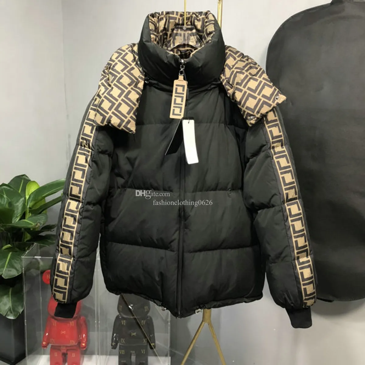 Parkas masculinas com estampa oblíqua multicolorida masculina clássica jaqueta sopradora técnica com estrutura de zíper duplo manga esquerda bordado de letras roupas para atividades ao ar livre