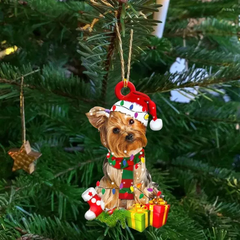 Décorations de noël pendentif en bois chien goutte décoration arbre chiot pendentifs année fête fête fournitures chambre maison ornement
