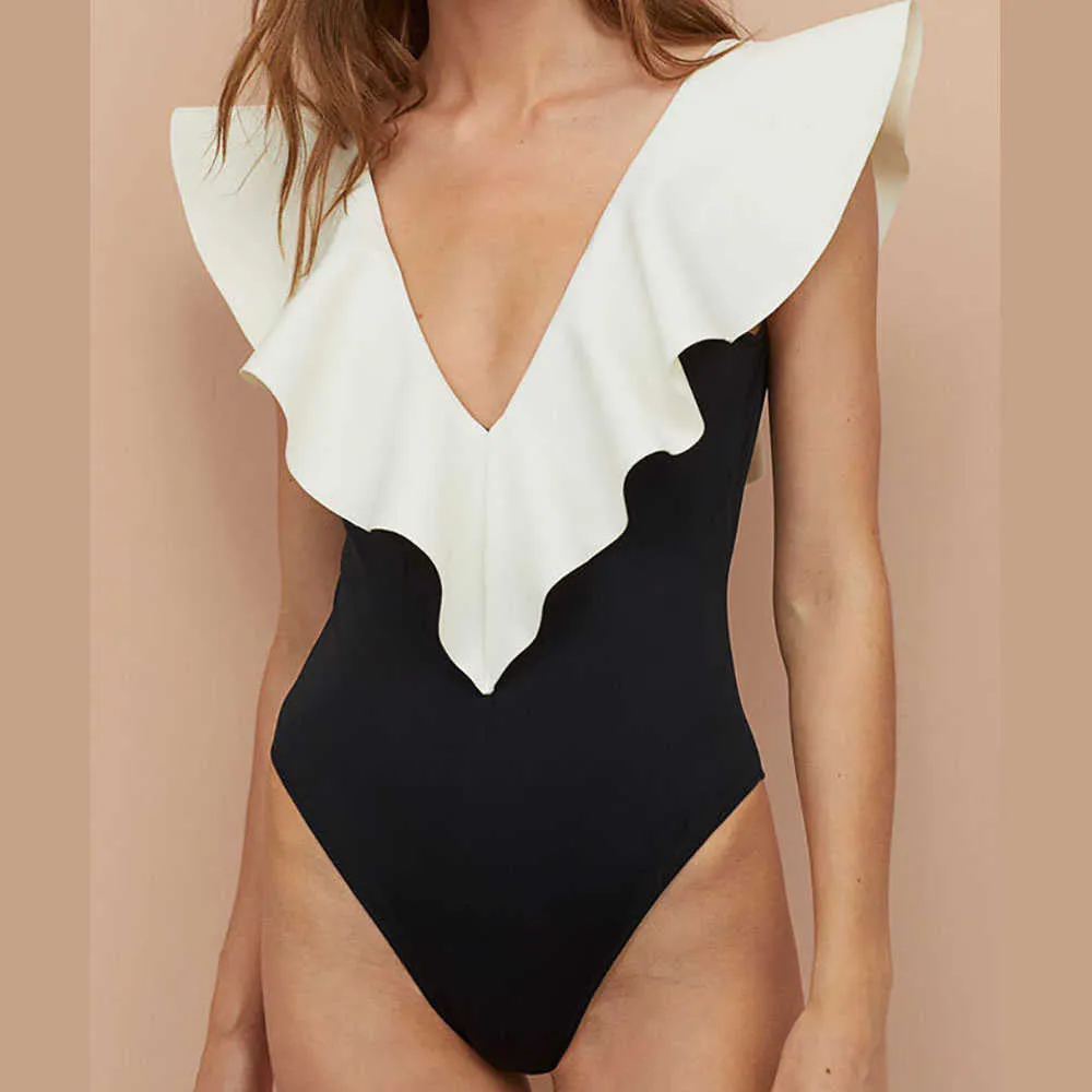 Swim Wear Colorblock Ruffled One Piece Fashion Swimsuit Женский летний костюм для плавания 2022 роскошный монокини сексуальный летний пляж Solid T221208