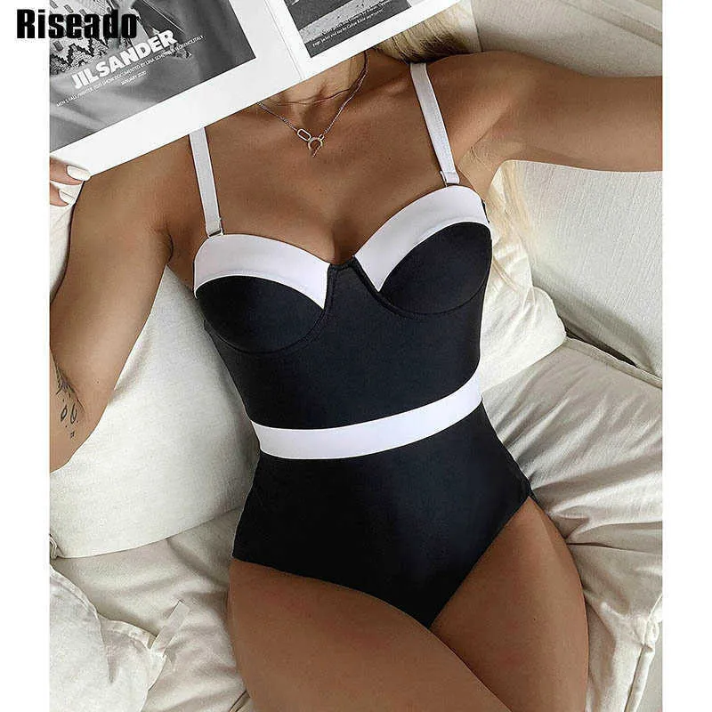 Swim Wear RISADO Sexy Push Up Up One Piece Swimsuit Colorblock Swimwear Women 2022 Bombou de traje de aroma de aranete de aroma de banho para mulheres T221208