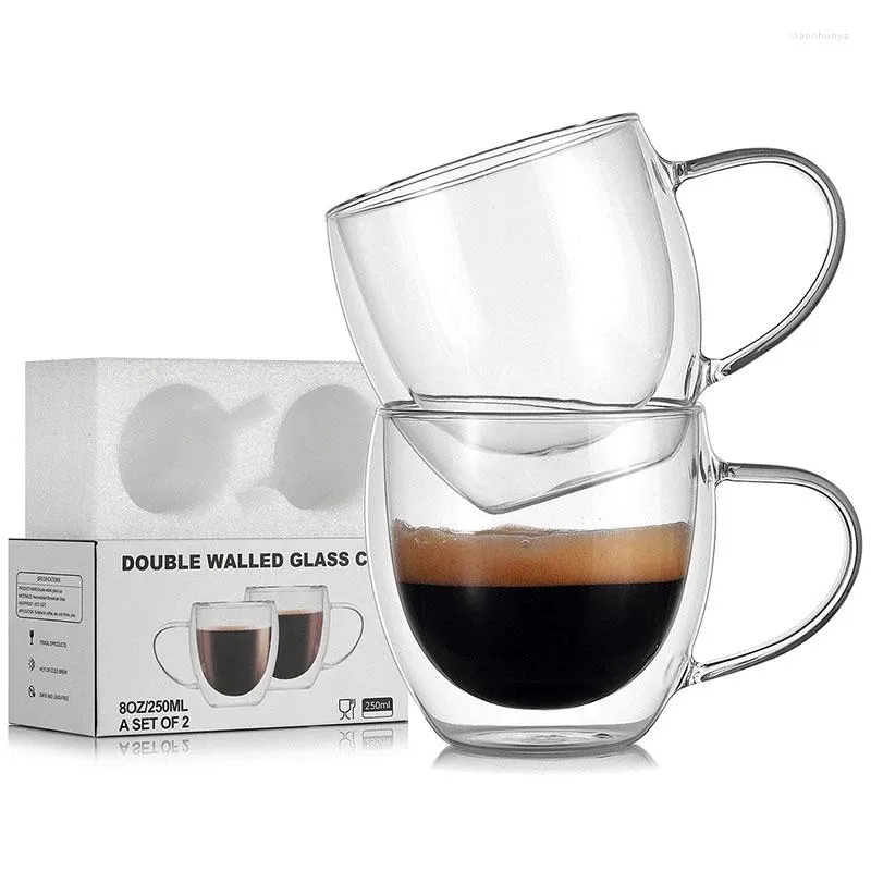 Tassen Hitzebeständige doppelwandige Glastasse Bier Kaffee Set Handgefertigter Becher Becher Tee Whisky Transparentes Trinkgeschirr