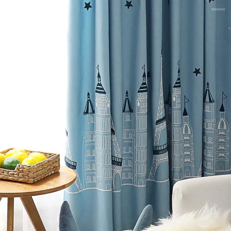 Tende per finestre per tende per la camera da letto per bambini camera mediterranea grils cartone animato blu castello moderno ombreggiatura minimalista