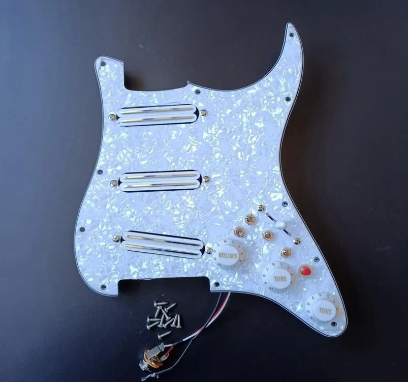 Upgrade Loaded SSS Guitar Pickguard White MINI Humbucker Pickups High Output DCR 1 Set Wiring Harness1336140