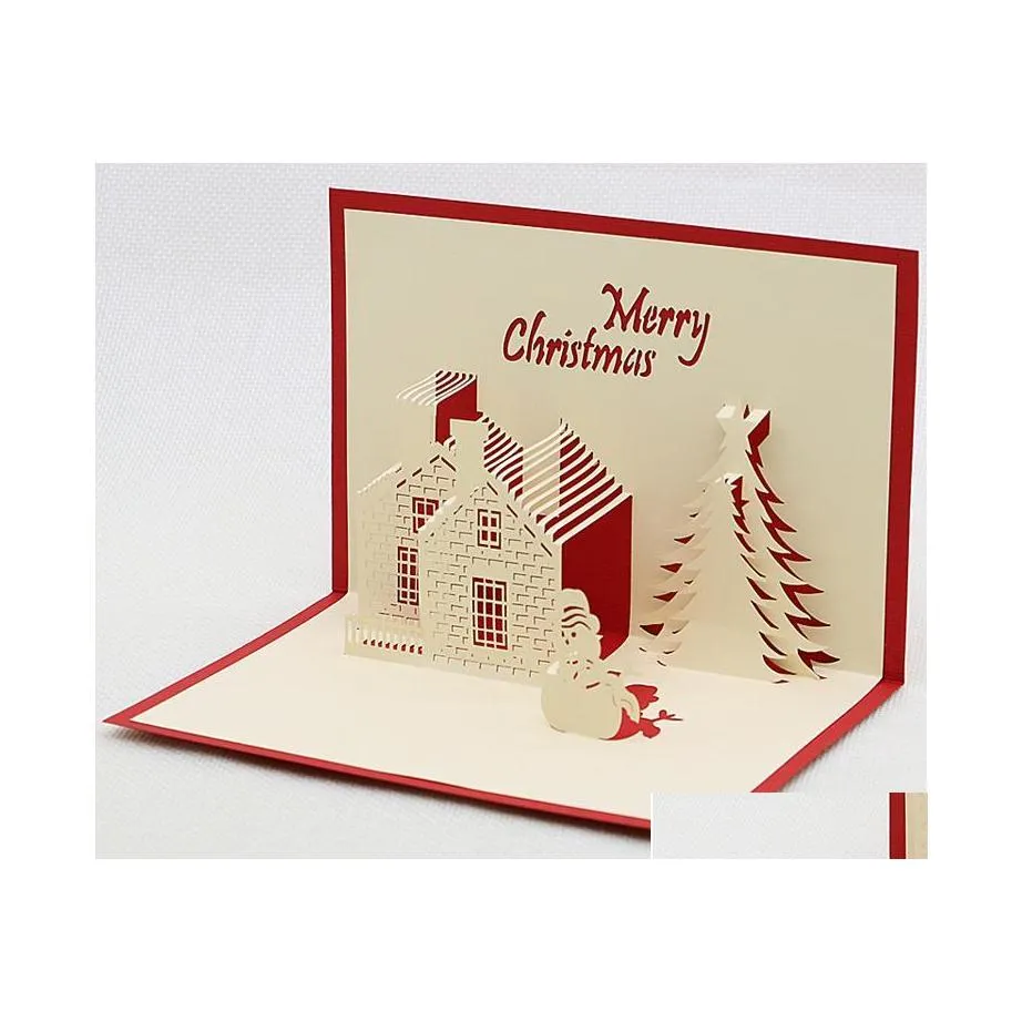 Tebrik Kartları 100 PCS Noel 3D Pop Up Merry Serisi El Yapımı Özel Xmas Hediyeler Hadi Hediyelik Kartpostallar SN3505 DRAP TESLİM HOME GARD DHOG2