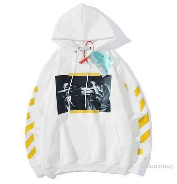 Off white basic style stripe pullover hoodie white hot sale