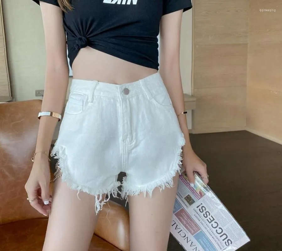 Women's Shorts 2022 Fringed Denim Women's Hem Sexy Blue Ripped Short Jeans High-waist Lace-up Skinny Summer Women Streetwear