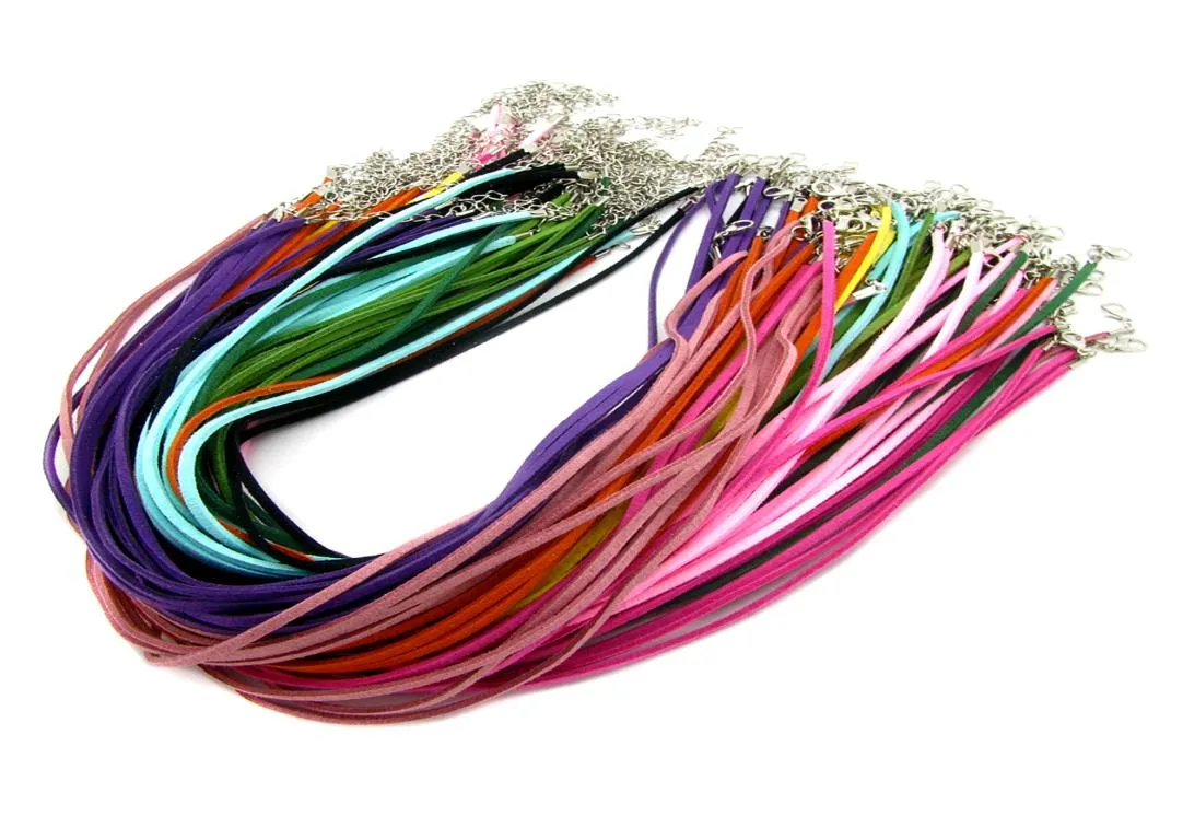 100pcslot 3 mm en su￨de m￩lange couleur couleur cor￩en velours collier corde cha￮ne ferm￨re de homards
