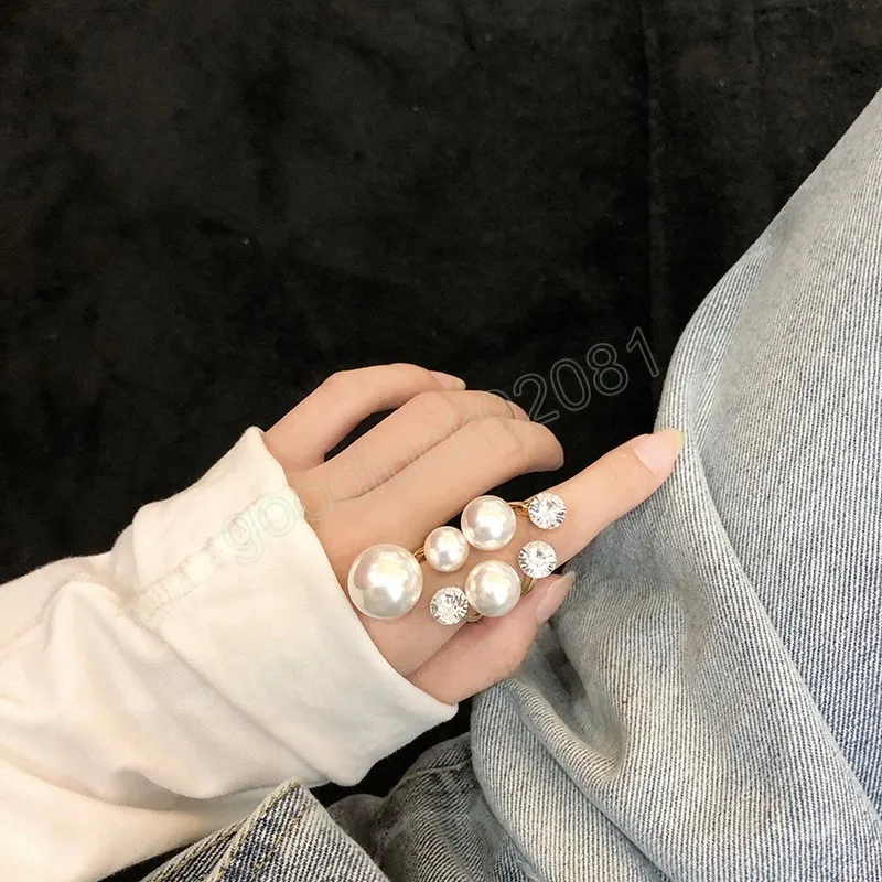 Trendy oversize multi -parelringen voor vrouwen dame onregelmatige kristal strass charme open ring Koreaanse bruiloftsfeestje sieraden