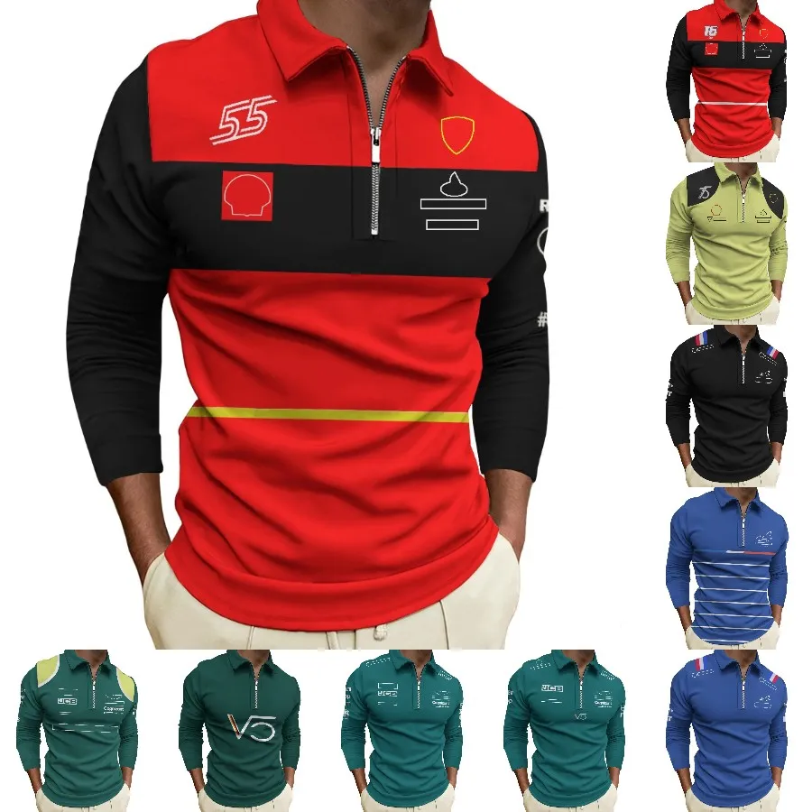 2023 새로운 F1 긴 슬리브 폴로 셔츠 공식 1 반 지퍼 티셔츠 저지 팀 드라이버 경주복 유니폼 남자 패션 대형 스웨트 셔츠