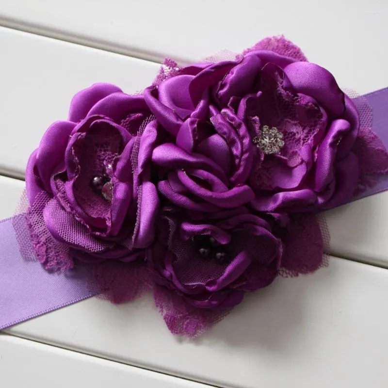 Ceintures Mode Burn Flower Sash Ceinture Femmes Enfants Fille Mariage Violet 1pcs