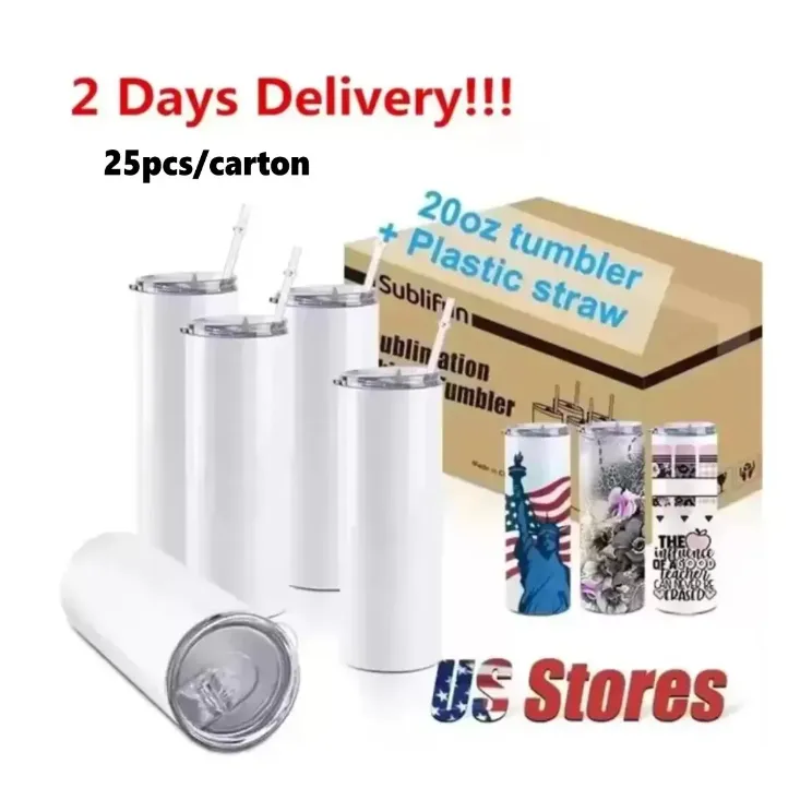 STRAIGHT 20oz Sublimation Tumblers with Straw Stainless Steel Water Bottles Double Insulated Cups Mugs for Birthday Gifts US warehouse bb1210