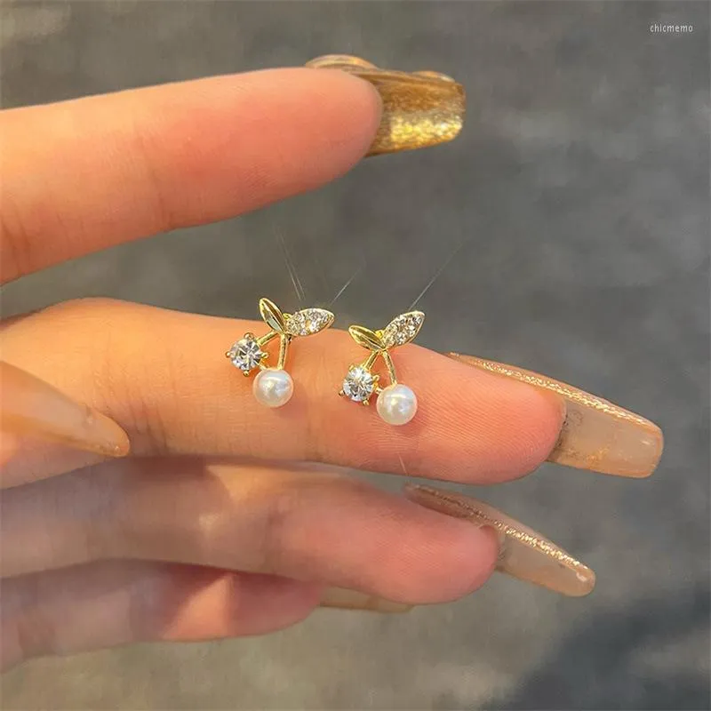 Boucles d'oreilles dos cor￩en exquise perle cerise sans per￧age pour le temp￩rament femelle en strass brillantes perles mini-clip d'oreille