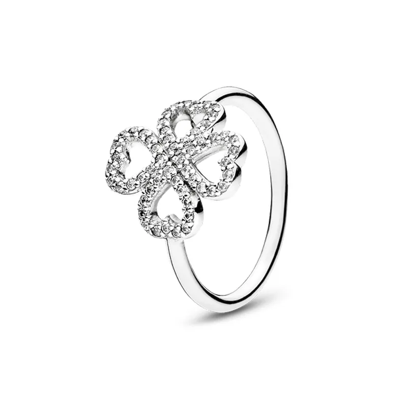 Real Sterling Silver Sparkling Clover RING for Pandora Wedding Party Jewelry For Women Girls Girlfriend Gift CZ Diamond Lucky Rings with Original Box