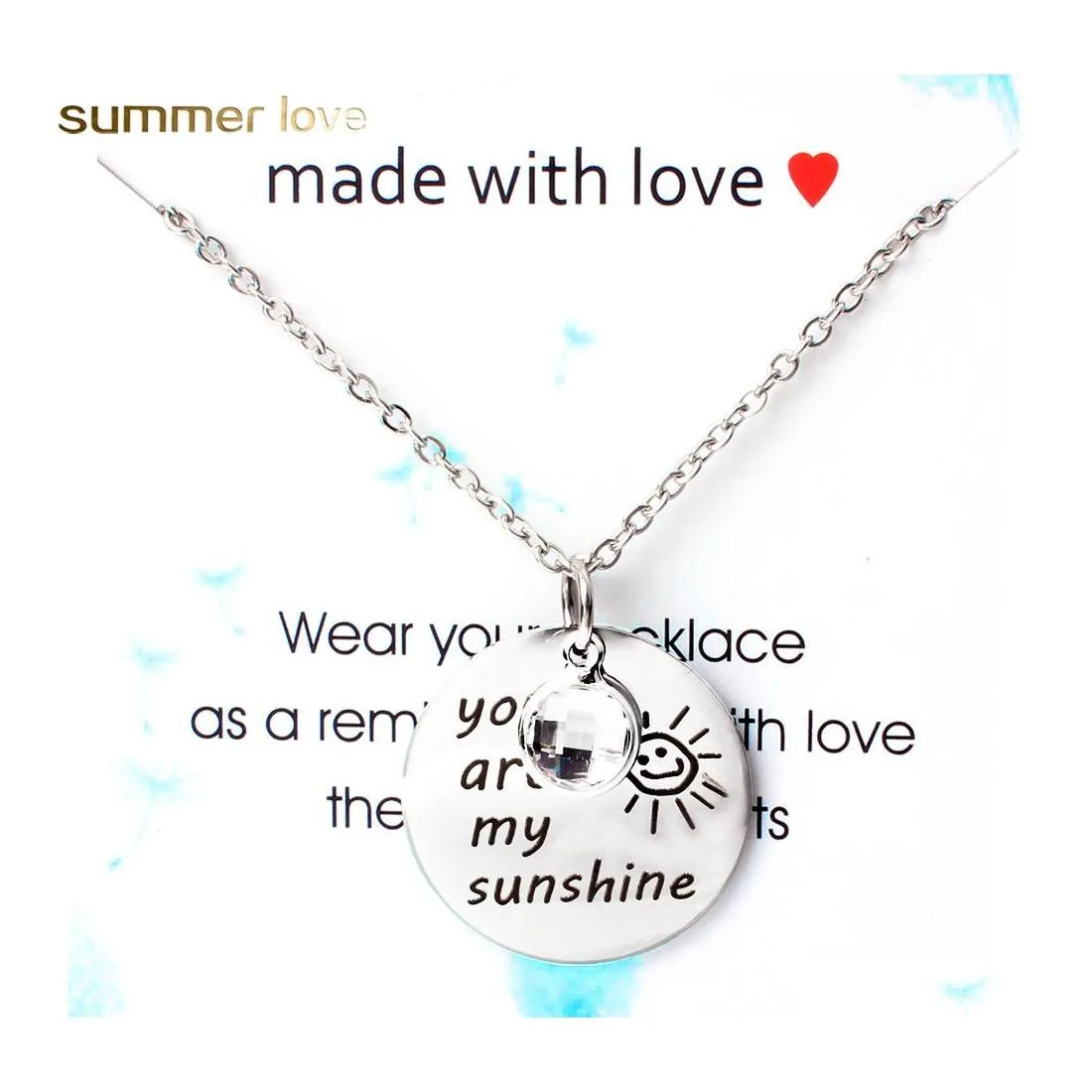 Pendant Necklaces You Are My Person Letters Necklace Round Crystal Birthstone Pendants Lover Heart Statement For Women Friends Drop Otg14