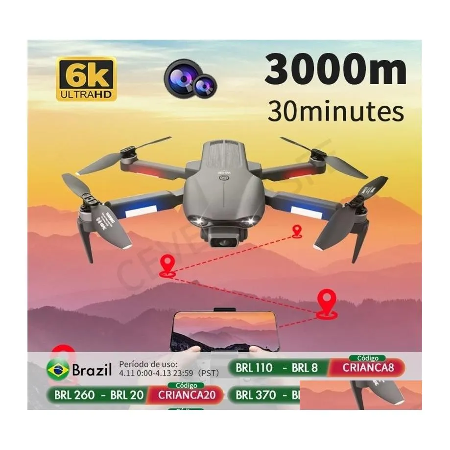 Elettrico / Rc Aircraft F9 Gps Drone 6K Dual Hd Camera Professionale Pografia aerea Motore brushless Quadcopter pieghevole Rc Distanza 200 Dhgfr