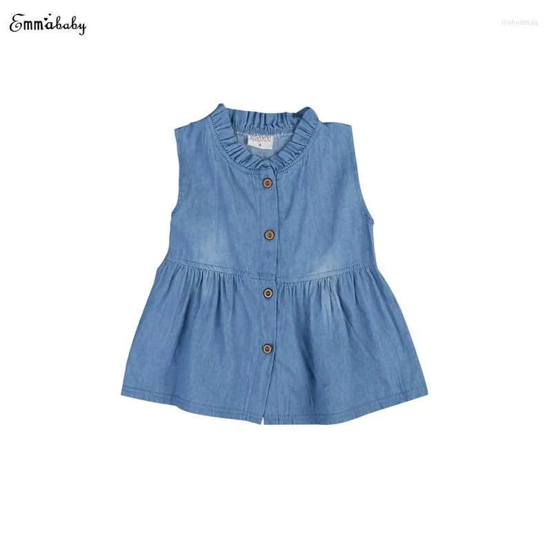 Girl-jurken 2022 Geboren Toddler Girls Mooie informele mouwloze blauwe denim knie-lengte prinses jurk Outfit Zomer feestkleding 0-24m