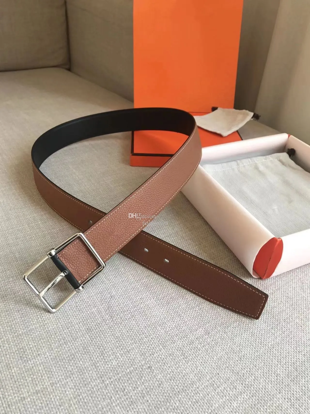 Fashion woman belts for mens and women designer top of the line togo leather classic grey black brown lettering buckle width 38 mm