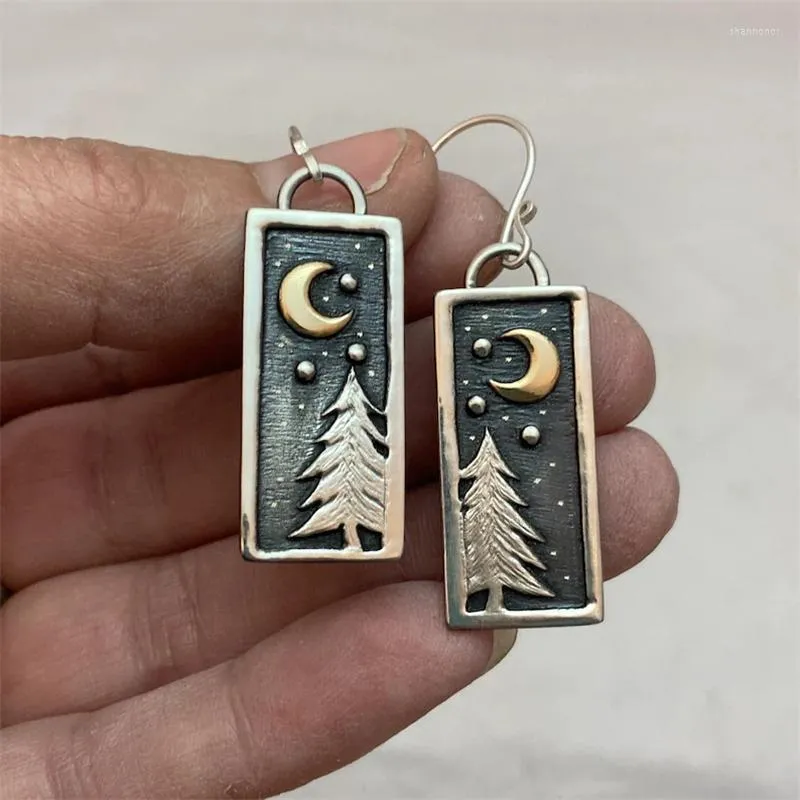 Stud Earrings Trendy Design Pine Tree Moon Star Pendant Charm Fashion Women Geometric Square Party Gift Jewelry For Her