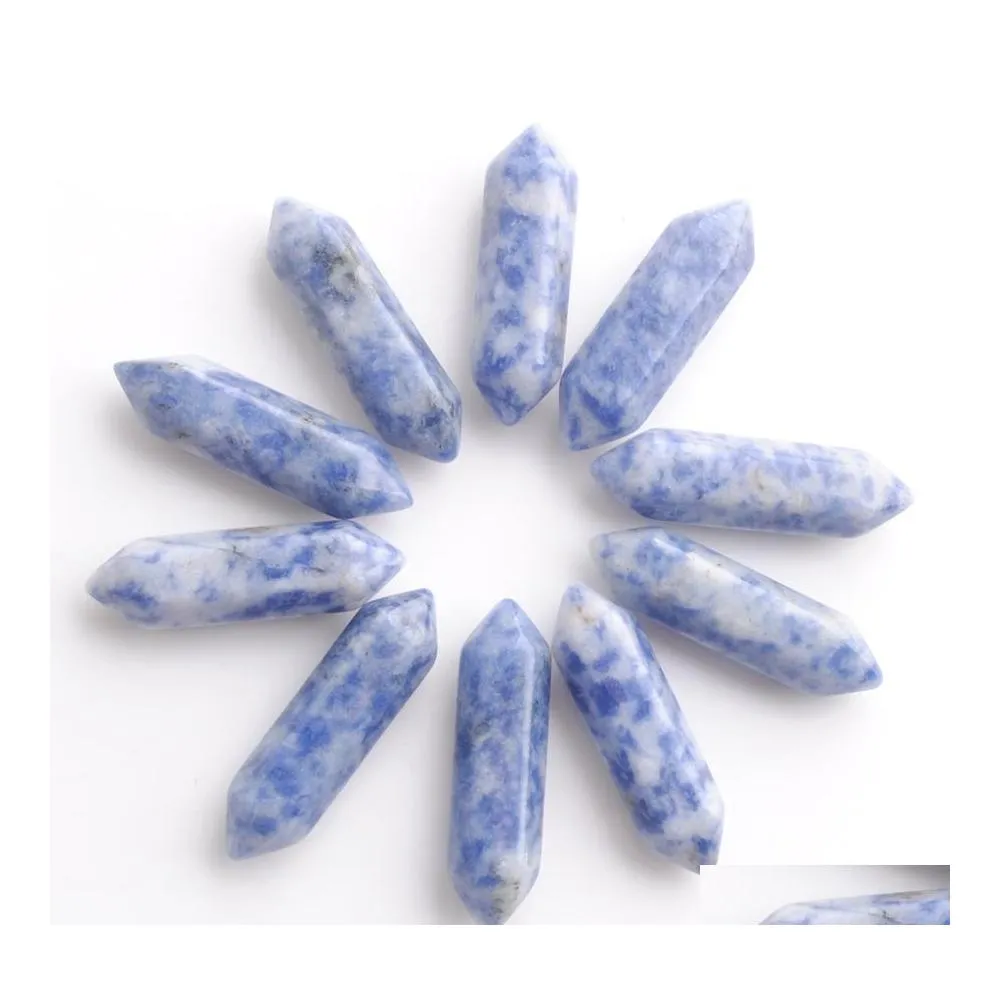 Pierres précieuses en vrac en gros 30X8Mm pilier hexagonal Reiki Chakra Sodalite pierre naturelle sans trou perles pendentif bricolage artisanat bijoux Dh8Cz