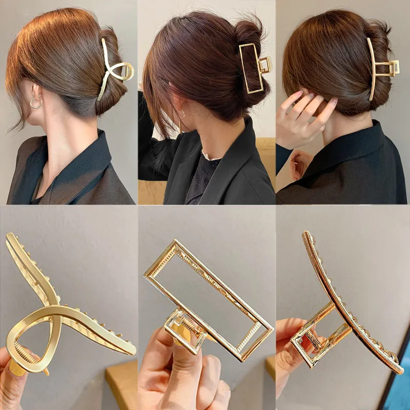 Nuove donne eleganti oro argento cave geometriche in metallo artiglio per capelli fermagli per capelli vintage fascia accessori per capelli moda