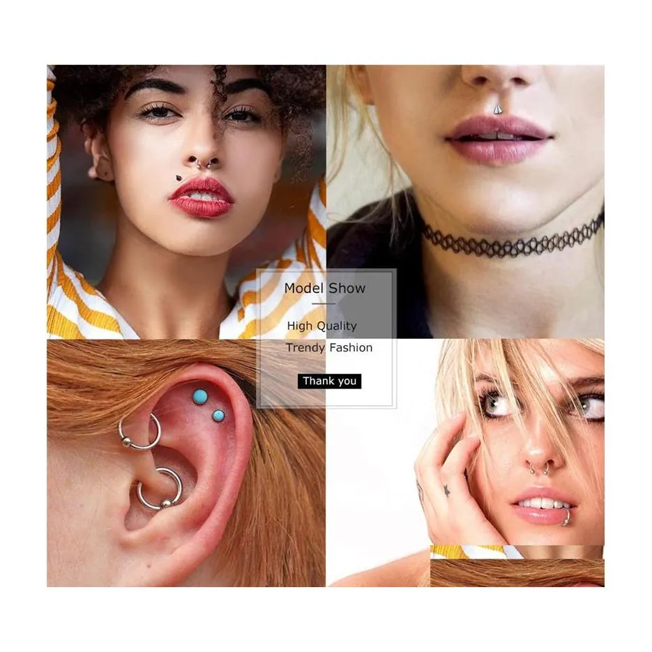 Ombligo Campana Anillos Anillos Piercing para el cuerpo Conjunto de joyas Nariz Aro Media alta calidad Acero inoxidable Bucle Nariz Espárragos para mujeres 10 estilos Dhlnk