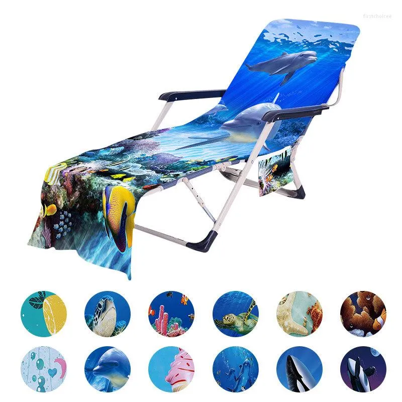 Tampa de cadeira Tampa de reclinável da série Ocean com bolso lateral Microfiber Sling Summer Summer Beach Tootes Bobatho de sol