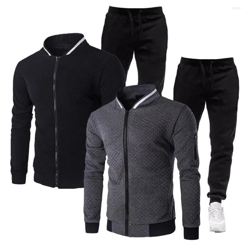 Survêtements pour hommes 2 pièces/ensemble hommes survêtement poche fermeture éclair couture contraste couleur chaud manteau pantalon ensembles vêtements De sport Conjuntos De