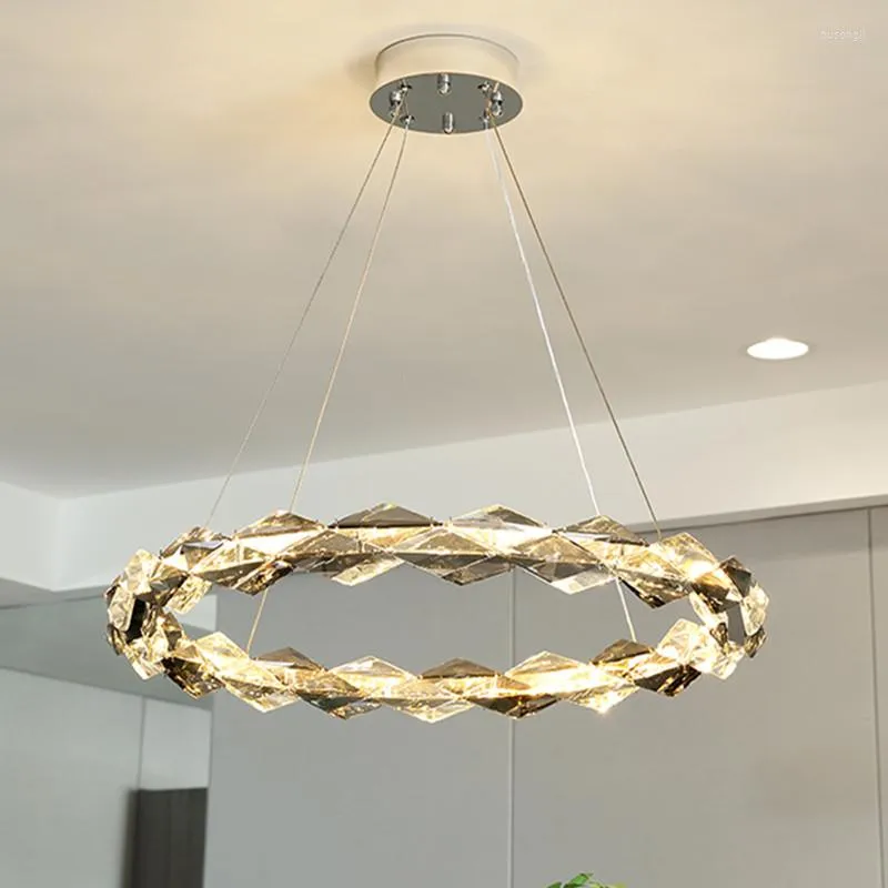 Pendant Lamps Modern Luxury Crystal LED Chandelier Living Room Bedroom Kitchen Island Chrome Lustre Hanging Lamp Dining Round Lighting