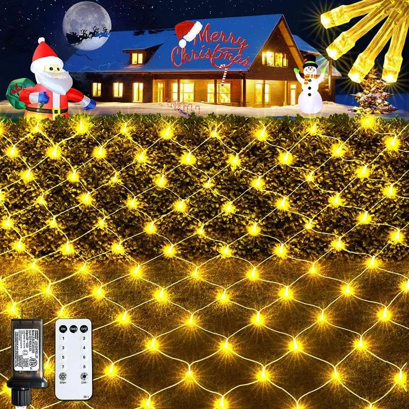 Strings Christmas Net Lights 3MX2M Outdoor Mesh Waterproof 8 L￤ges Remote Plug in Decoration for Bush Tree Garden Party