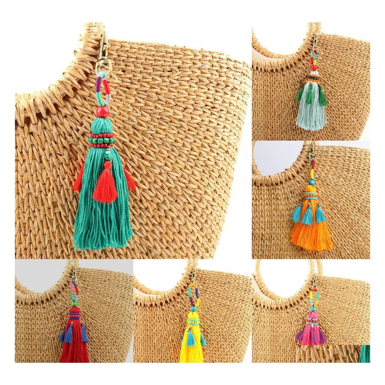 Keychains Ba￧o Bohemia Pompom Keychain Tassel Mticolor Plush Ball Key Rings para mulheres Charme Presente Acess￳rios de sacos pendentes de carro y dhnmy
