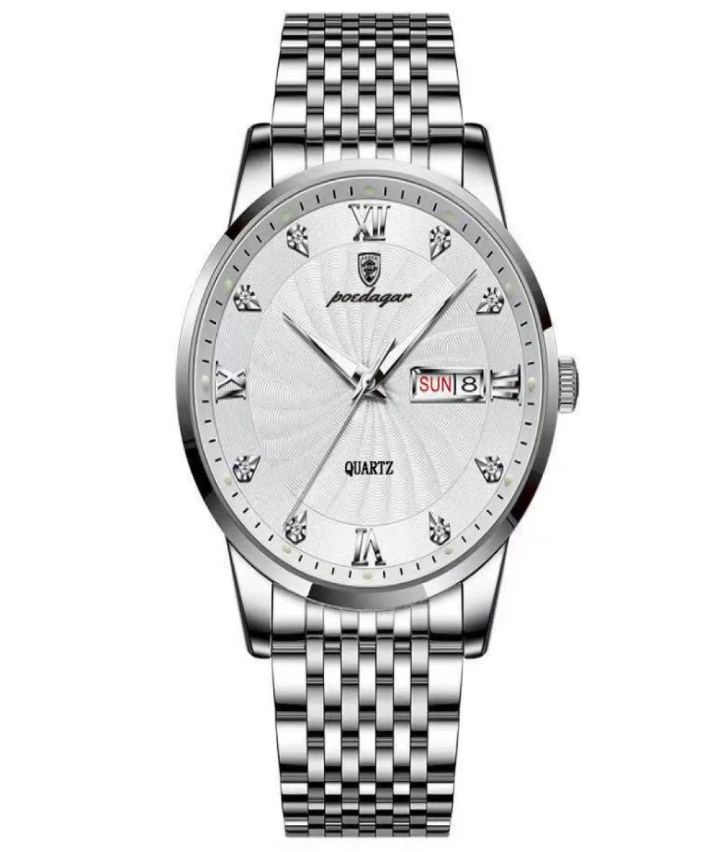 POEDAGAR Brand Luminous Calendar Quartz Mens Watch Luxury Trendy Stainless Steel Wristwatches 42mm Diameter Thin Man Watches9474932