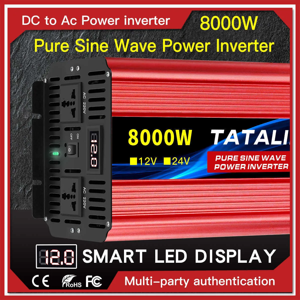 3000W Pure Sine Wave Power Inverter 12V To 220V DC To AC Voltage ...