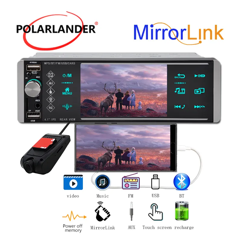 1din MP5-Player Touch-Autoradio RDS AM FM 4-USB Bidirektionale Verbindung 5,1/4 Zoll Unterstützt Android 10 Mirrorlink