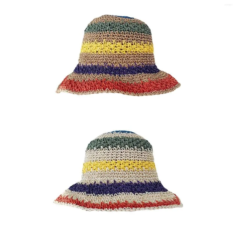 Breda randen hattar kvinnor flickor damer halm sun visor hatt femme skugga vikbar kupol hink panama sunhats för sommar vandring rese party