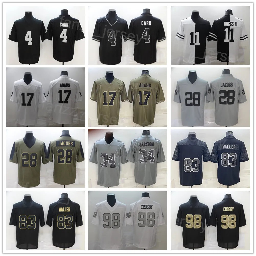 Männer Fußball 4 Derek Carr Trikot 17 Davante Adams 28 Josh Jacobs 83 Darren Waller 98 Maxx Crosby 34 Bo Jackson 11 Henry Ruggs III Hyphenation Shadow Stitched Uniform