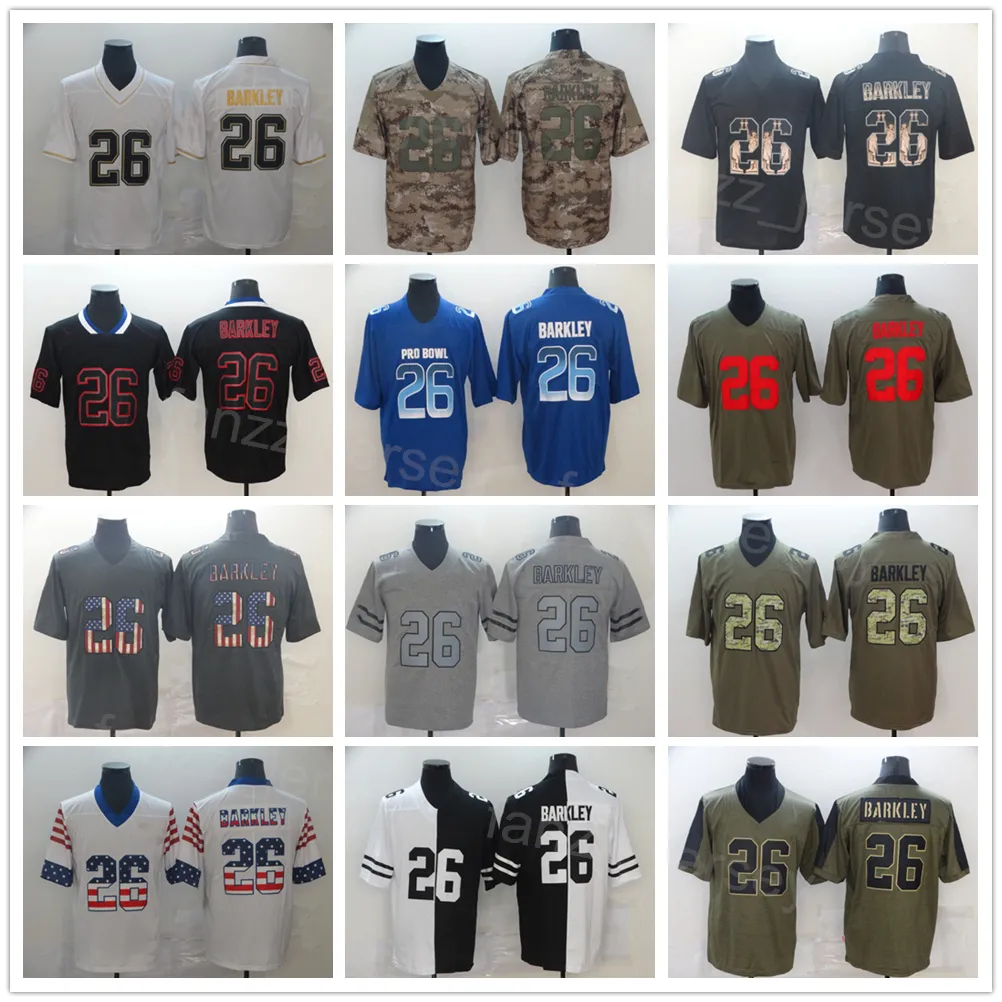 Hombres Fútbol 26 Saquon Barkley Jerseys Cáñamo Gris Deriva Humo Sombra Bandera Separación de sílabas Diosa Oliva Saludo al servicio Vapor Color Rush Todo cosido Negro Blanco Gris