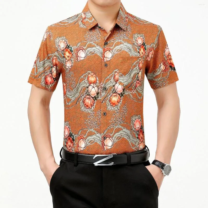 メンズカジュアルシャツメンズフラワーズシャツトップ2022サマーアイスシルク印刷衣類男性非鉄の花柄のドレス