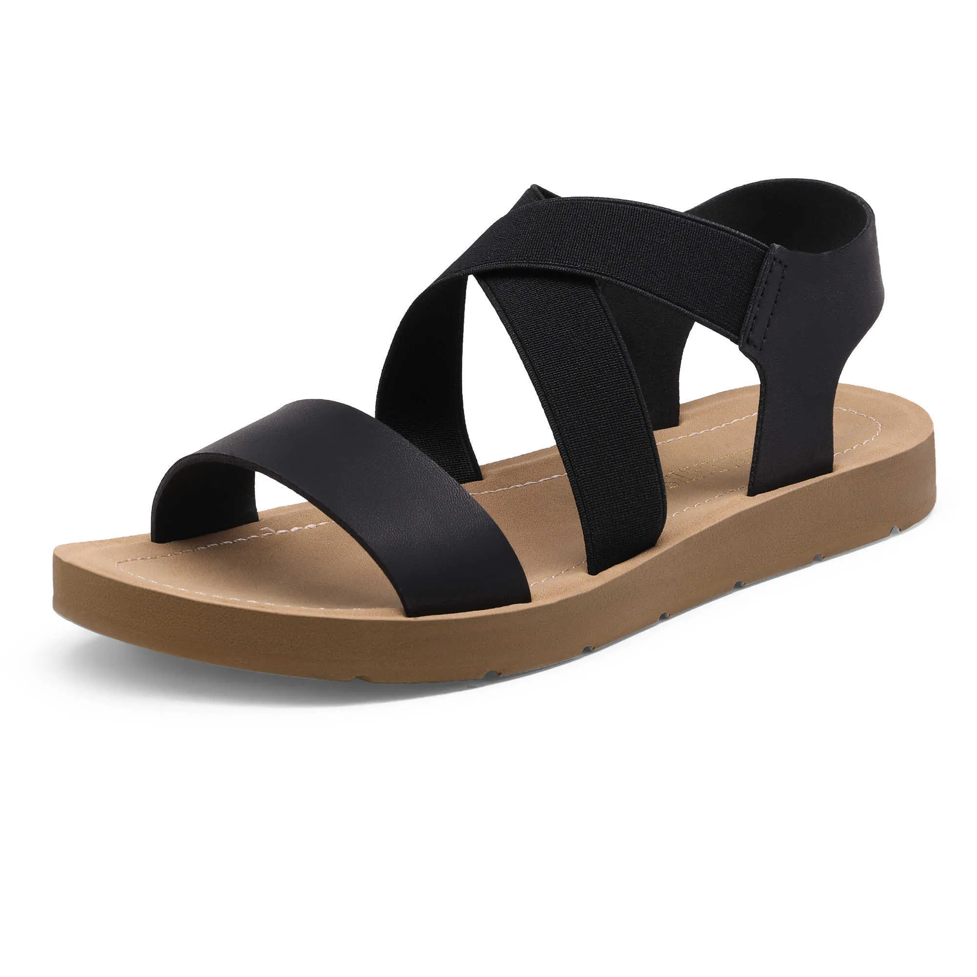 Sandaler drömpar kvinnors elastiska ankelremmar Summer Flat Sandaler Casual Beach Shoes For Woman Classics Non-Slip Lightweight Sandaler T230208