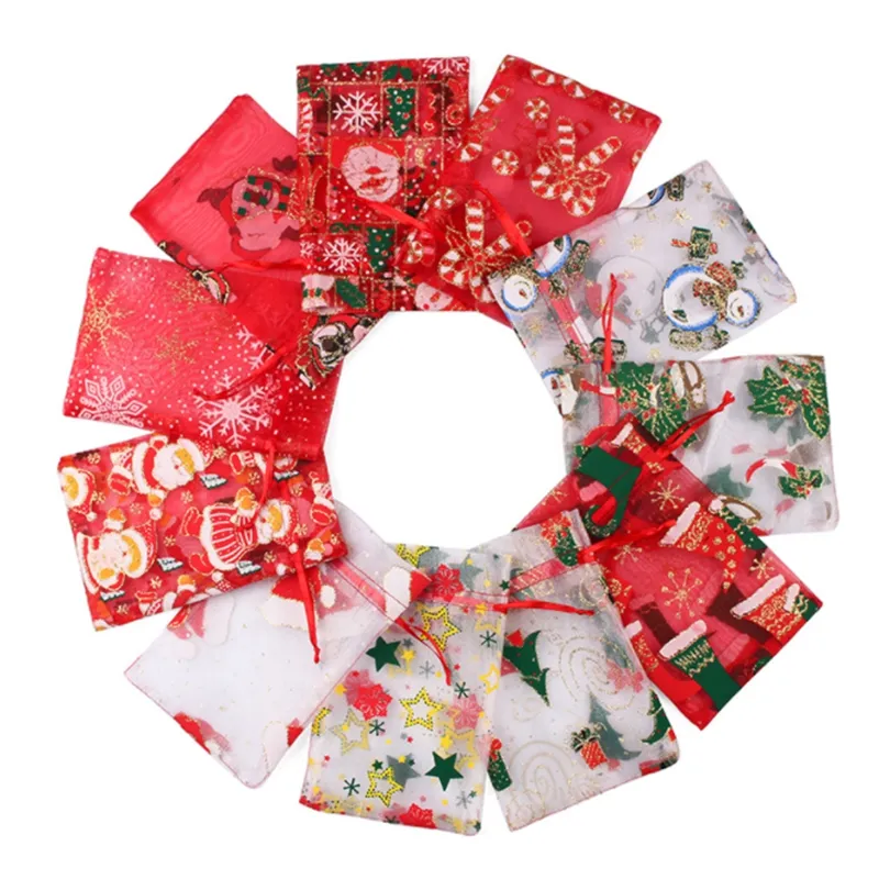 10x15cm Christmas Gift Wrap bag Snow flower hot gold band mouth gauze bag Eve holiday candy packing LK401