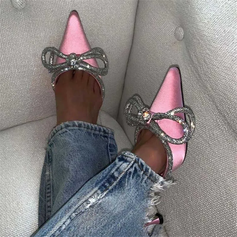 Knöchelgurt Schmetterlingsknotenpumpen Frauen speicherte Pailletten Kristall Zehen High Heels Schuhe Ladies Designer Sandalen 2024 Trend T230208 444