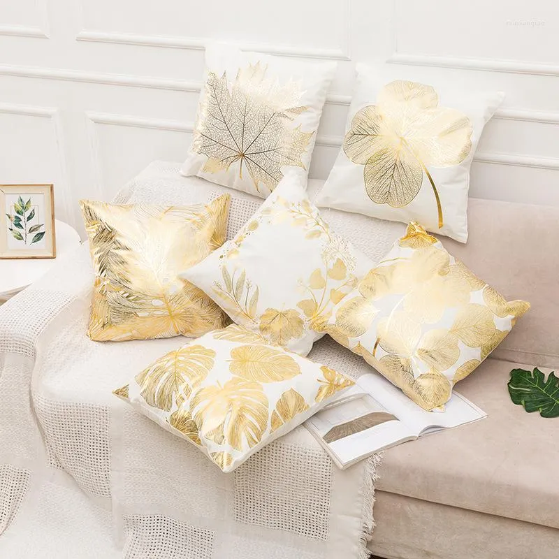 Cuscino Foglia tropicale Fiore Oro Federa Poliestere Copriletto Decorativo S Decorazioni per la casa 45X45 cm