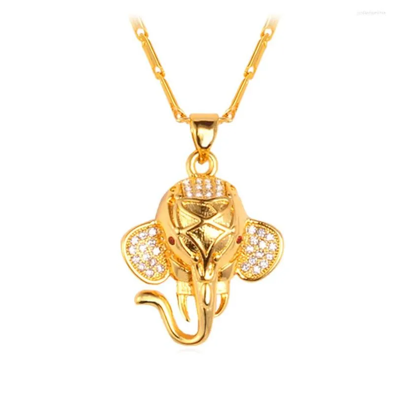 Pendant Necklaces Collare African Elephant Pendants Gold/Silver Color Wholesale Crystal Zirconia Animal Necklace Women Men Jewelry P560