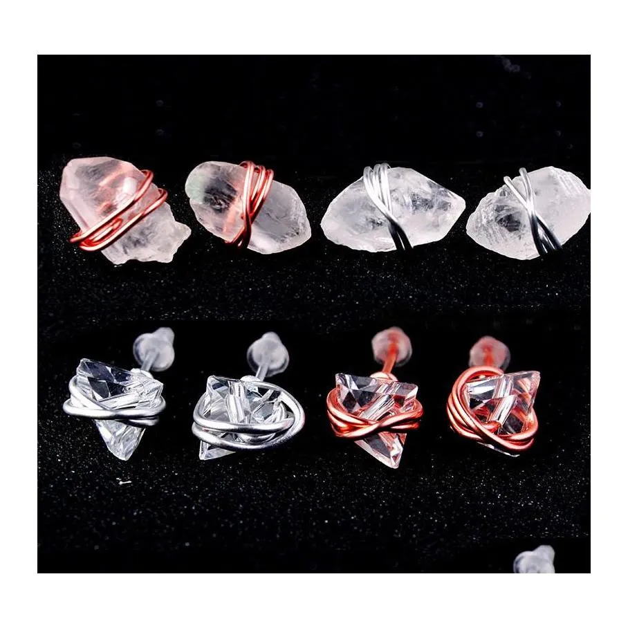 Stud Earring Jewelry Healing Crystals Quartz Sier Gold Point Women Girls Natural Stone Handmade Earrings Drop Delivery Otjao