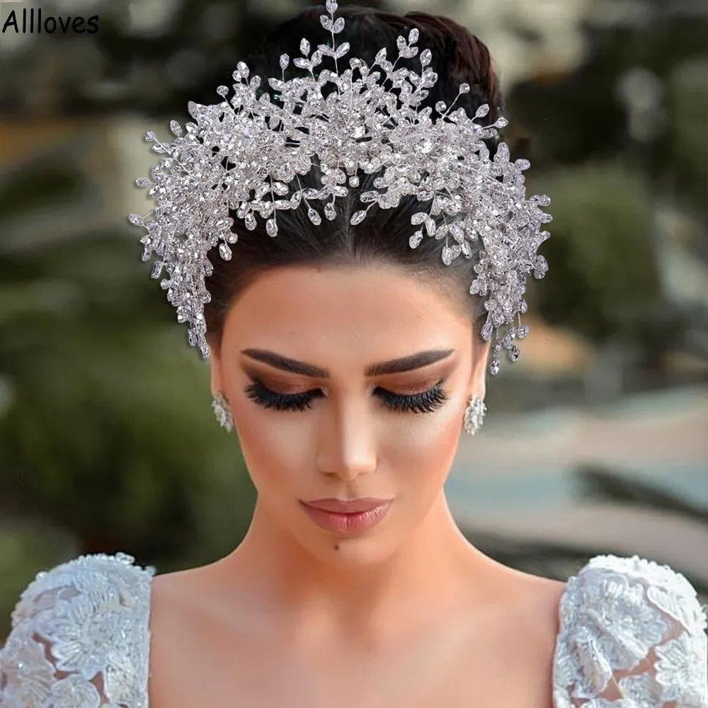 Luxurious Sparkly Crystals Bridal Headpieces Headband Silver Rhinestones Women Headband Earrings For Wedding Brides Jewelry Set Ladies Hair Accessories AL9818