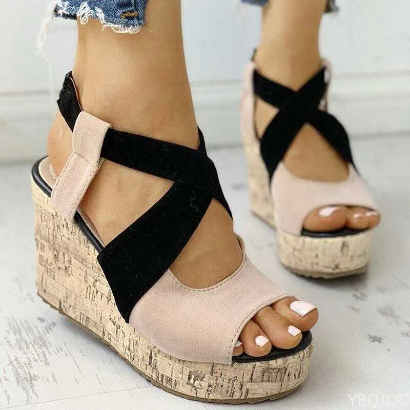 Summer Toe Platform Buckle Sandals Wedge Open Casual Solid Mid Pumps Heel Shoes for Women 2022 Chaussure Femme T221209 272